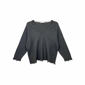 Free People Charcoal Black Oversized Wool Blend Fringe Sweater – Small